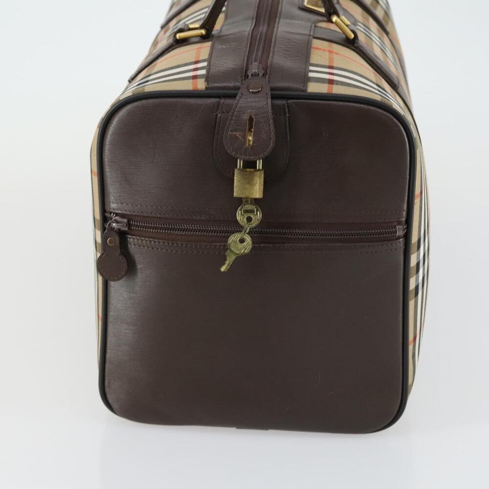 Burberrys Nova Check Boston Bag Canvas Beige Gold Auth 155598 - Picture 4 of 16